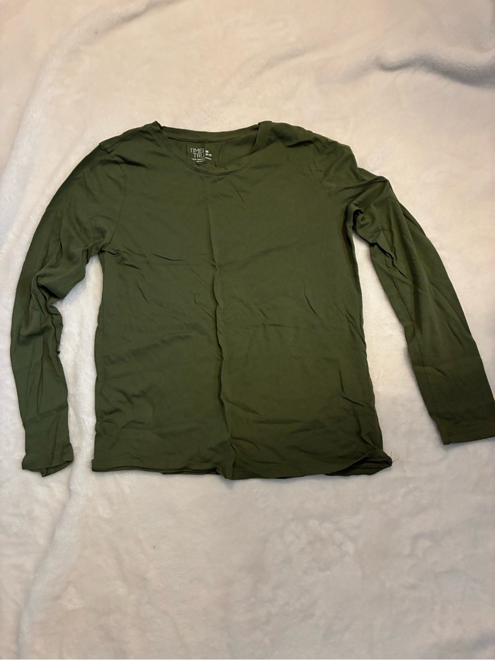 Time and Tru Women's Long Sleeve Crew Neck Shirt - Olive Green